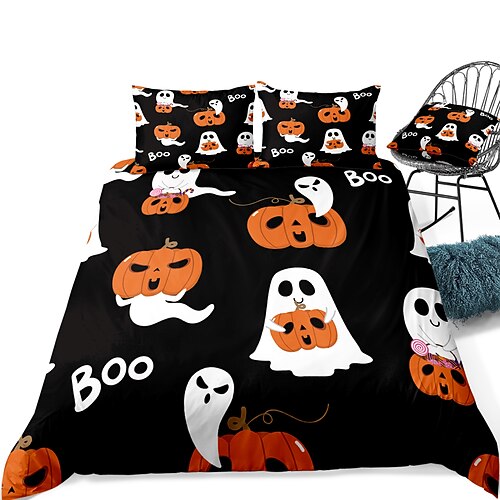 

Halloween Pumpkin 3-Piece Duvet Cover Set Hotel Bedding Sets Comforter Cover Include 1 Duvet Cover, 2 Pillowcases for Double/Queen/King(1 Pillowcase for Twin/Single)