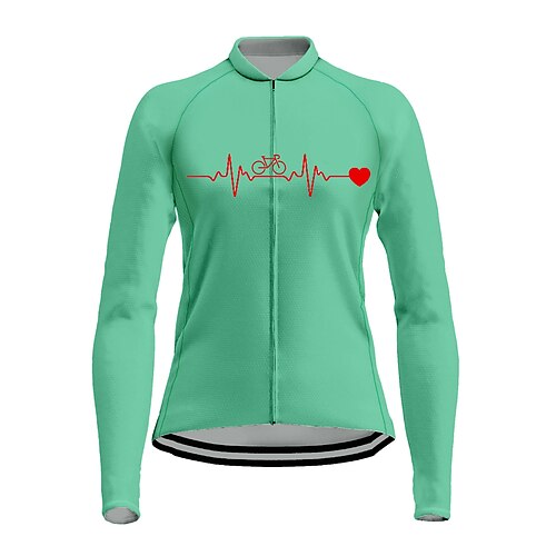 

21Grams Women's Cycling Jersey Long Sleeve Bike Top with 3 Rear Pockets Mountain Bike MTB Road Bike Cycling Breathable Quick Dry Moisture Wicking Reflective Strips White Green Yellow Heart Polyester