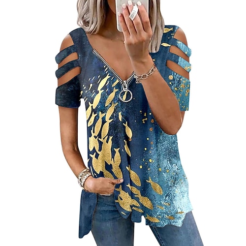 

Mujer Blusa Negro Blanco Azul Piscina Graphic Floral Cremallera Estampado Manga Larga Casual Fin de semana Básico Escote en Pico Regular S