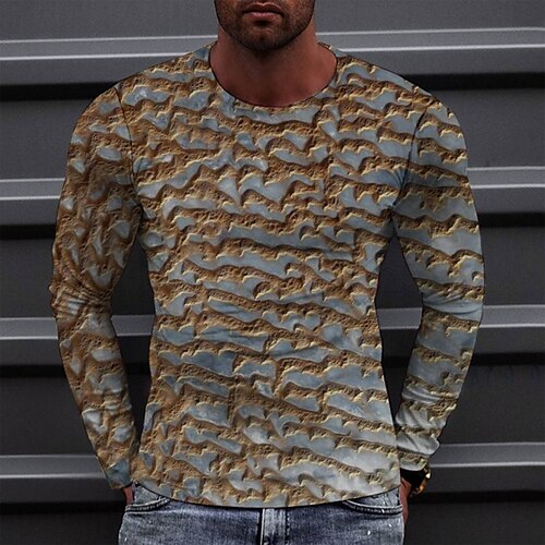 

Men's T shirt Tee Tee Graphic Round Neck Orange Long Sleeve 3D Print Casual Daily Print Tops Fashion Designer Comfortable Big and Tall