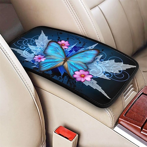 

Blue Butterfly Car Center Console Cover Universal Fit Automobile Armrest Pad Protector Car Decor for Most Vehicle SUV Truck Auto Accessorie