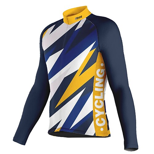 

21Grams Men's Cycling Jersey Long Sleeve Bike Top with 3 Rear Pockets Mountain Bike MTB Road Bike Cycling Breathable Quick Dry Moisture Wicking Reflective Strips Dark Blue Geometic Polyester Spandex