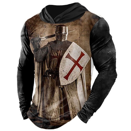 

Men's Unisex Pullover Hoodie Sweatshirt Brown Hooded Color Block Knights Templar Graphic Prints Patchwork Print Daily Sports 3D Print Streetwear Casual Big and Tall Spring & Fall Clothing Apparel