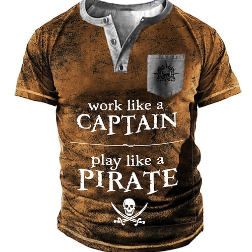 

Men's T shirt Tee Henley Shirt Tee Graphic Letter Henley Brown Short Sleeve 3D Print Plus Size Outdoor Daily Button-Down Print Tops Basic Designer Casual Classic / Summer / Summer / Sports
