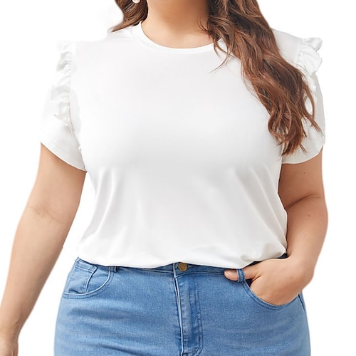 

Women's Plus Size Tops T shirt Tee Plain Short Sleeve Crewneck Streetwear Daily Vacation Polyester Spring Summer White
