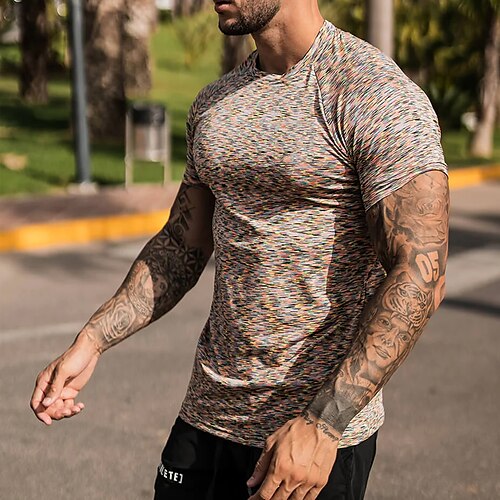 

Men's T shirt Tee Hot Stamping Graphic Crew Neck Street Casual Print Short Sleeve Tops Basic Fashion Classic Comfortable Green Khaki Red / Summer