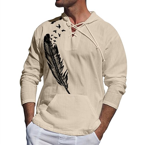 

Men's Unisex Pullover Hoodie Sweatshirt Graphic Prints Feather Lace up Print Daily Sports 3D Print Designer Casual Hoodies Sweatshirts Beige