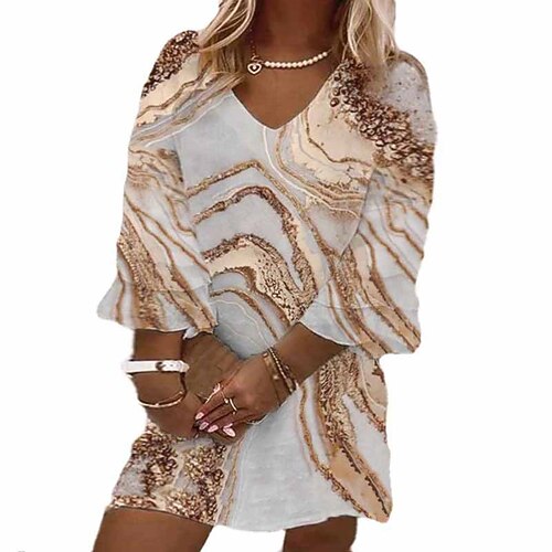 

Women's Plus Size Casual Dress Color Gradient V Neck 3/4 Length Sleeve Fall Winter Casual Short Mini Dress Daily Vacation Dress