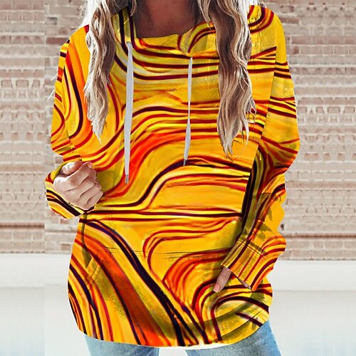 

Women's Hoodie Sweatshirt Yellow Graphic Sports Long Sleeve 3XL