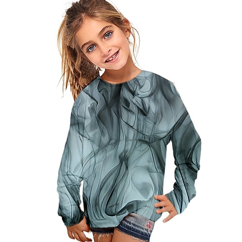 

Kids Girls' T shirt Smoke Outdoor 3D Print Long Sleeve Active 3-12 Years Winter Green Blue