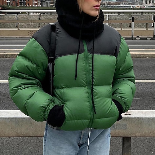 

Women's Winter Jacket Winter Coat Parka Windproof Warm Outdoor Street Casual Daily Zipper Pocket Zipper Stand Collar Street Style Color Block Regular Fit Outerwear Long Sleeve Winter Fall Green Dark
