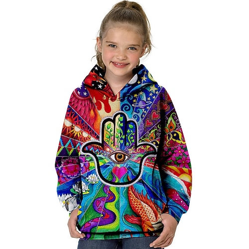 

Kids Girls' Hoodie Graphic Outdoor 3D Print Long Sleeve Pocket Fashion 3-13 Years Winter Rainbow