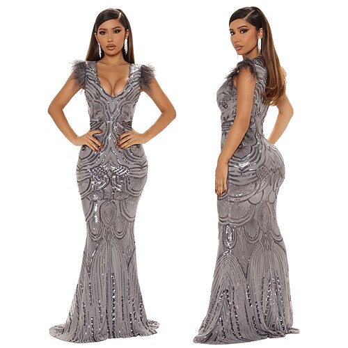 

The Great Gatsby Charleston Roaring 20s 1920s Cocktail Dress Vintage Dress Flapper Dress Feather Dress Women's Sequins Costume Vintage Cosplay Party / Evening Sleeveless Dress Masquerade