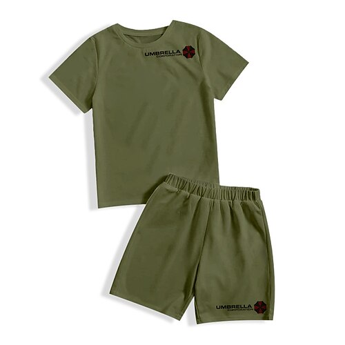 

Kids Boys T-shirt Shorts Clothing Set 2 Pieces Short Sleeve Green Blue Gray Letter Crewneck Print Street Sports Vacation Fashion Comfort Cool Daily 3-13 Years