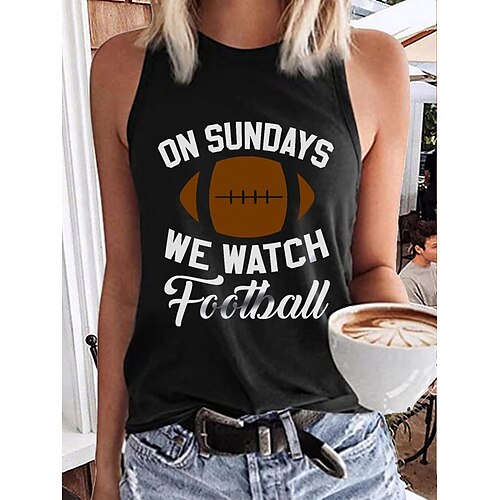 

Women's Tank Top Football Is My Favorite Season Graphic Football Letter Daily Weekend Tank Top Camis Sleeveless Print Round Neck Casual Streetwear Black Blue Gray S