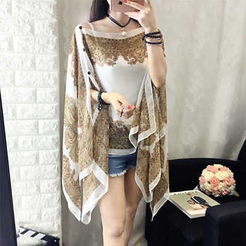 

Women's Blouse Shirt Shrugs Purple Pink Yellow Paisley Print 3/4 Length Sleeve Holiday Beach Casual Beach Off Shoulder Regular Loose Fit One-Size / 3D Print