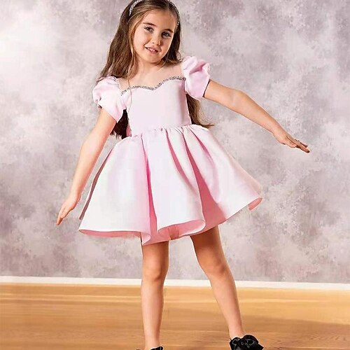 

Kids Girls' Dress Solid Colored A Line Dress Asymmetrical Dress Performance Short Sleeve Princess Dress 3-10 Years Spring Black Pink Yellow