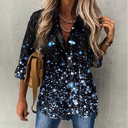

Women's Blouse Graphic Patterned Daily Weekend Blouse Shirt Long Sleeve Button Print Shirt Collar Casual Streetwear Green Blue Pink S / 3D Print