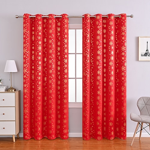 

Snowflakes Printed Christmas Curtains for Living Room and Bedroom Holiday Decoration,Thermal Insulated Room Darkening Blackout Curtain 1 Panel
