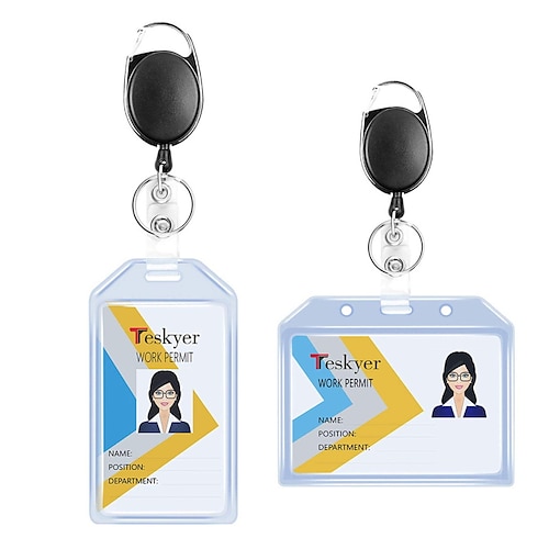 

2 Pack Heavy Duty Retractable Badge Holders with Carabiner Reel Clip and Extra Thick Clear Name Tag ID Card Holders Vertical