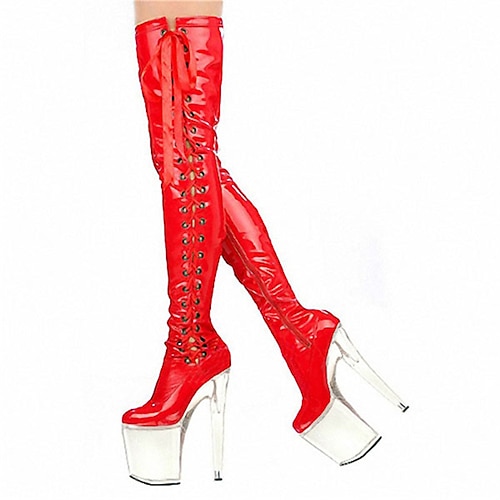 

Women's Dance Boots Pole Dancing Shoes Performance Clear Sole Stilettos Over-The-Knee Boots Boots Platform Lace-up Slim High Heel Round Toe Zipper Adults' Black Red