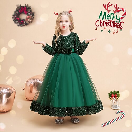 

Santa Suit Cosplay Costume Christmas Dress Kid's Girls' Christmas Christmas Festival Christmas Festival / Holiday Dark Green / Red Easy Carnival Costumes Sequin Christmas / Skirt