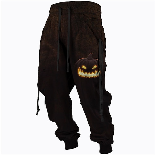 

Men's Sweatpants Joggers Trousers Drawstring Side Pockets Elastic Waist Pumpkin Graphic Prints Comfort Breathable Halloween Sports Outdoor Casual Cotton Blend Terry Streetwear Stylish Green Black