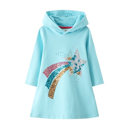 

Kids Girls' Dress Sequin A Line Dress Dress School Long Sleeve Cute Dress 2-6 Years Winter Blue