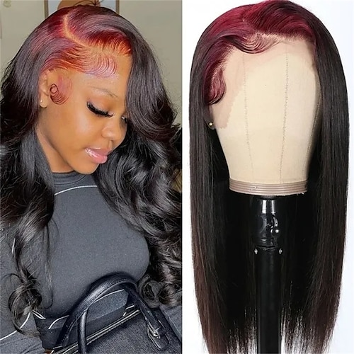 

Skunk Stripe Hair Sparkle 99J Colored Roots Two-tone Hair Colors Straight 13x4 Lace Front Wig