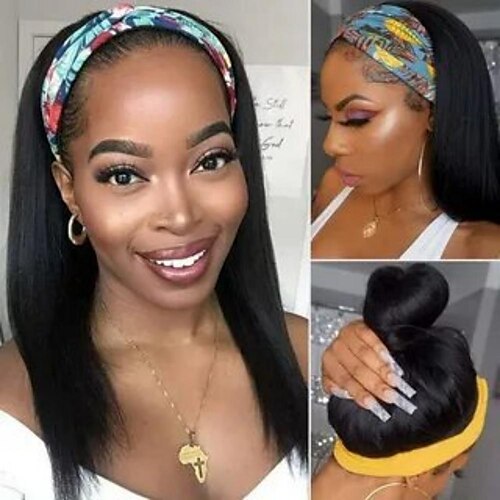 

Headband Bob Wig Human Hair Straight Short Bob Wigs For Black Woman Glueless Full Machine Made Brazilian Remy Human Hair Natural