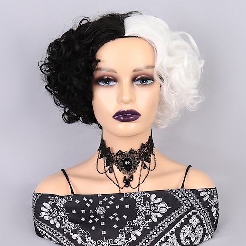 

Cosplay Wig Synthetic Wig Cruella De Vil Cruella Cardcaptor Sakura Curly Loose Curl Middle Part Deep Parting Wig 10 inch Black-white Synthetic Hair 10 inch Women's Fashionable Design Cosplay