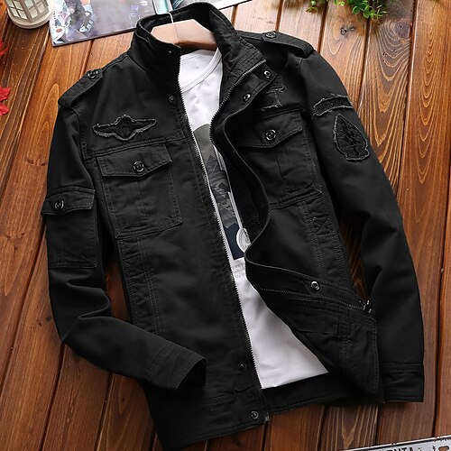 

Men's Bomber Jacket Winter Jacket Work Jacket Winter Coat Windproof Outdoor Daily Zipper Stand Collar Casual Jacket Outerwear Solid Color Embroidered Pocket Black Army Green Khaki