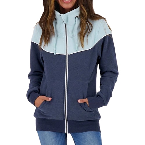 

Women's Casual Jacket Warm Breathable Outdoor Daily Wear Vacation Going out Patchwork Zipper Pocket Drawstring Zipper Stand Collar Active Sports Comfortable Street Style Color Block Loose Fit