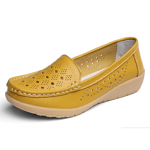 

Dame Slip-Ons Daglig Sommer Kile Hæl Rund Tå Afslappet Læder Hjemmesko Ensfarvet Sort Hvid Gul