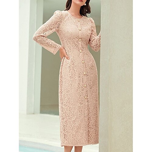 

Mulheres Vestido de renda Vestido moderno Vestido midi Rosa Claro Manga Longa Imprimir Renda Inverno Outono Gola Redonda Moda Roupa de inverno Vestido de outono vestido de primavera Delgado 2023 XS S