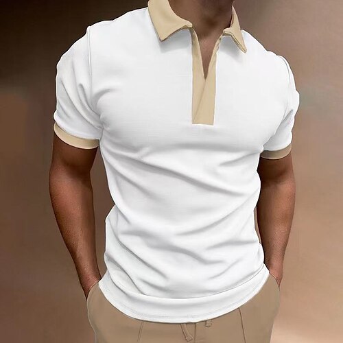 

Men's Golf Shirt Color Block Turndown Street Casual Daily Button-Down Short Sleeve Tops Slim Fit Fashion Breathable Comfortable Collar Zipper Quick Dry Active Shirts