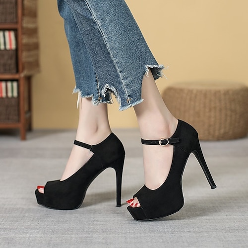 

Women's Heels Dress Shoes Pumps Peep Toe Elegant Sweet Party Club Satin Ankle Strap Spring Summer Black