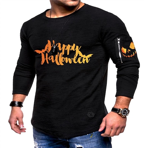 

Men's T shirt Tee Graphic Pumpkin Crew Neck Black Long Sleeve Hot Stamping Halloween Street Print Tops Fashion Designer Casual Comfortable / Sports