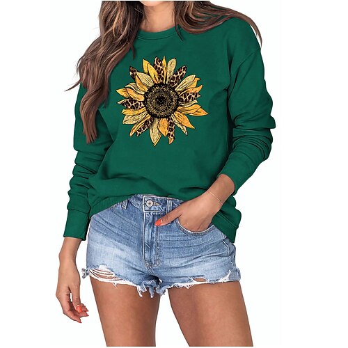 

Women's Sweatshirt Pullover Crew Neck Sunflower Graphic Prints Print Daily Sports Holiday Hot Stamping Basic Casual Hoodies Sweatshirts Wine Red Green