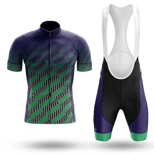 

21Grams Men's Cycling Jersey with Bib Shorts Short Sleeve Mountain Bike MTB Road Bike Cycling Green Geometic Bike Clothing Suit 3D Pad Breathable Quick Dry Moisture Wicking Back Pocket Polyester