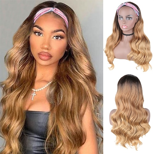 

Synthetic Wig Wavy With Headband Machine Made Wig Long Wine Red Strawberry Blonde / Medium Auburn Synthetic Hair Women's Soft Party Easy to Carry Blonde Brown Burgundy / Daily Wear / Party / Evening