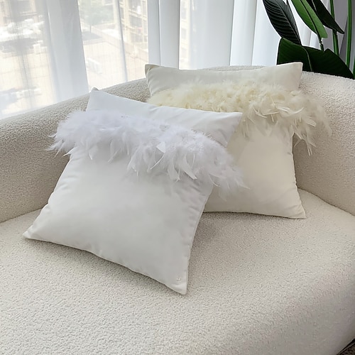 

Throw Pillow Cover Middle Feather Farmhouse ins Style Square Quality Pillow Case for Bedroom Livingroom Cushion Cover