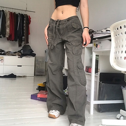 

Women's Culottes Wide Leg Cargo Pants Pants Trousers Kim Pants Cotton Blend Pink Brown Gray Mid Waist Fashion Casual Weekend Micro-elastic Full Length Comfort Solid Color S M L XL / Loose Fit
