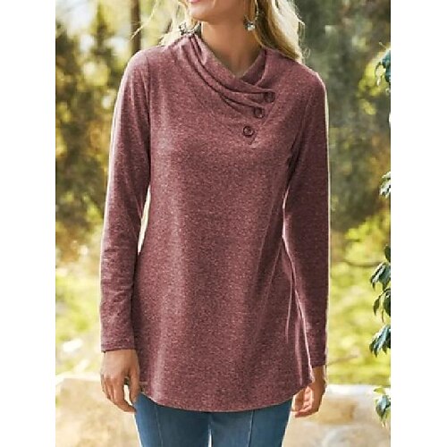 

Wish AliExpress Ebay 2021 Autumn And Winter New Women's Solid Color Pile Collar Buttoned Long-Sleeved T-Shirt
