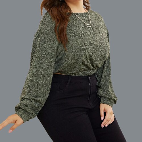 

Women's Plus Size Tops T shirt Tee Plain Long Sleeve Crewneck Streetwear Daily Vacation Polyester Fall Spring Green