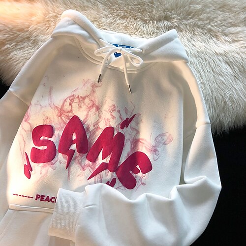 

Women's Pullover Hoodie Sweatshirt Cartoon Text Front Pocket Print Daily Sports Active Streetwear Hoodies Sweatshirts White Black