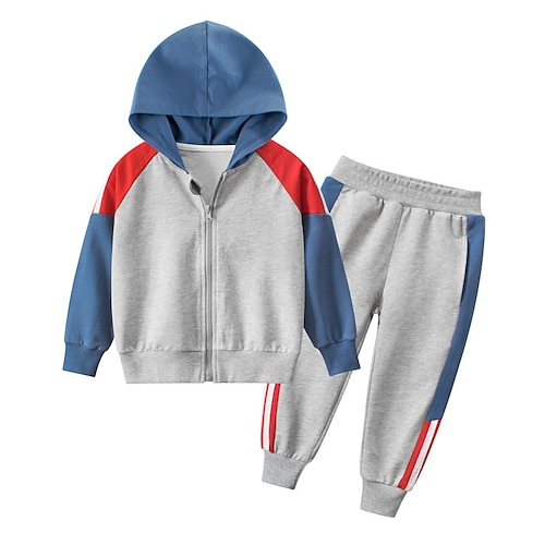 

2 Pieces Kids Boys Hoodie & Pants Clothing Set Outfit Color Block Long Sleeve Cotton Set School Daily Casual Spring Summer 2-8 Years Red