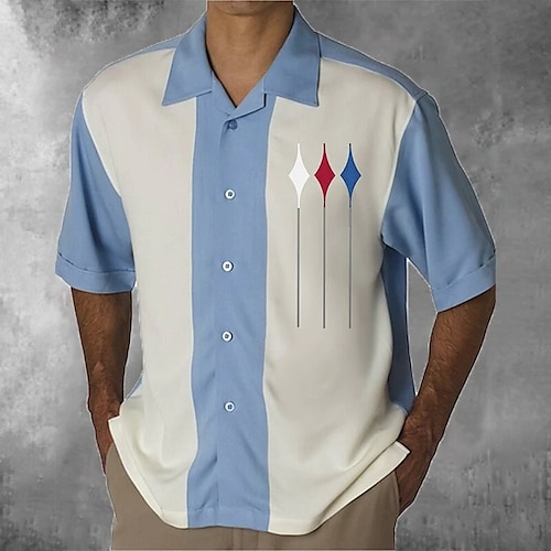 

Per uomo Camicia Camicia da bowling Camicia con bottoni Camicia estiva Camicia da campo Blu Maniche corte Fantasia geometrica Color Block Stampe astratte Collo ripiegabile Stampa a caldo Sport Per