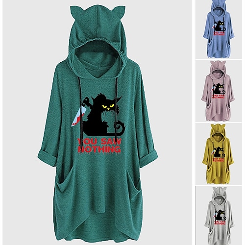 

Inspired by Halloween Cat Hoodie Spandex Pattern Graphic Hoodie For Women's / Puff Balloon