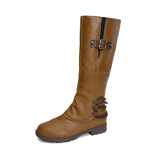 

Women's Boots Daily Knee High Boots Winter Chunky Heel Round Toe Casual Minimalism PU Leather Loafer Solid Colored Black Red Brown